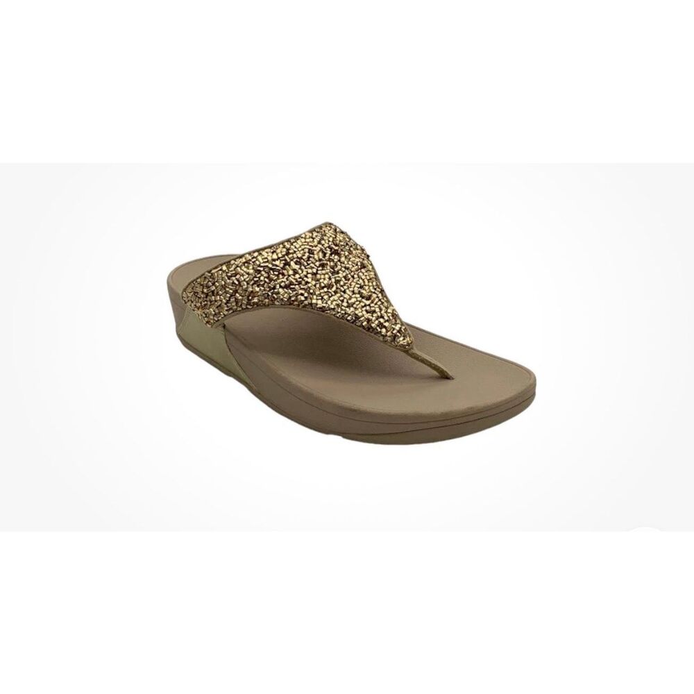 NWT FitFlop Lulu Shimmer Foil Toe-Post Sandal Gold Size 5